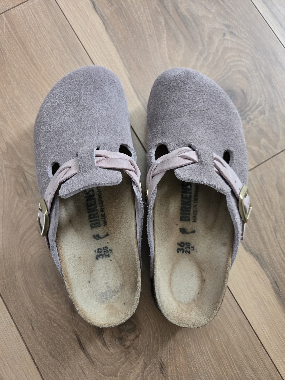 Birkenstock Suede Mary Jane Clog in Dusty Mauve and Pale Pink Braided Strap
